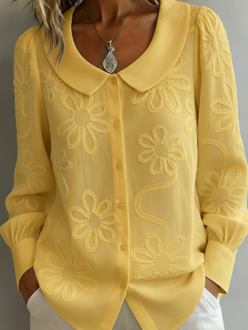 ✨✨Vintage Peter Pan Collar Embroidered Floral Shirt