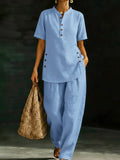 📦📦LAST DAY SAVE 49% ⏰Cozy Casual Button Shirt And Wide-leg Pants Linen Two-piece Set