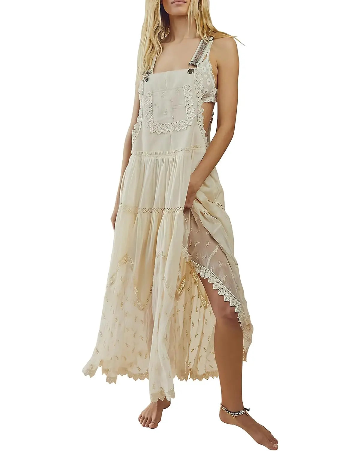 👗✨ Women’s Summer Lace Tulle Maxi Dress – Flared & Adjustable 👗✨