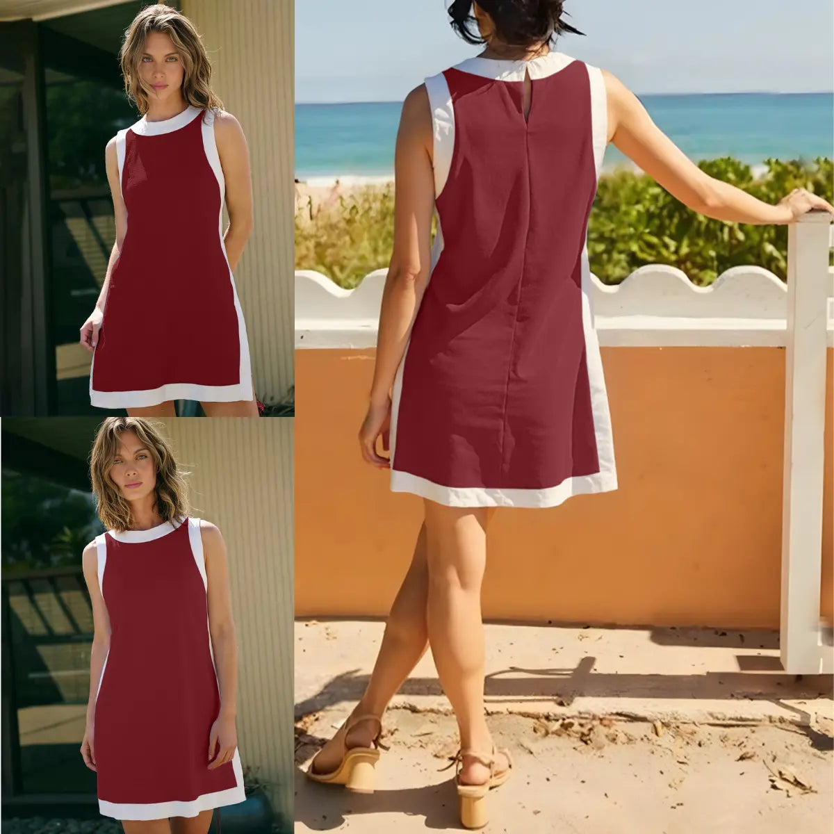 💝💝Yeokou Women's 2 Piece Outfits Sets Casual Color Block Crewneck Short Sleeveless Pullover Tops Matching Shorts with Pockets Womenswear Lightweight, Women's Clothes, 2 Piece Sets