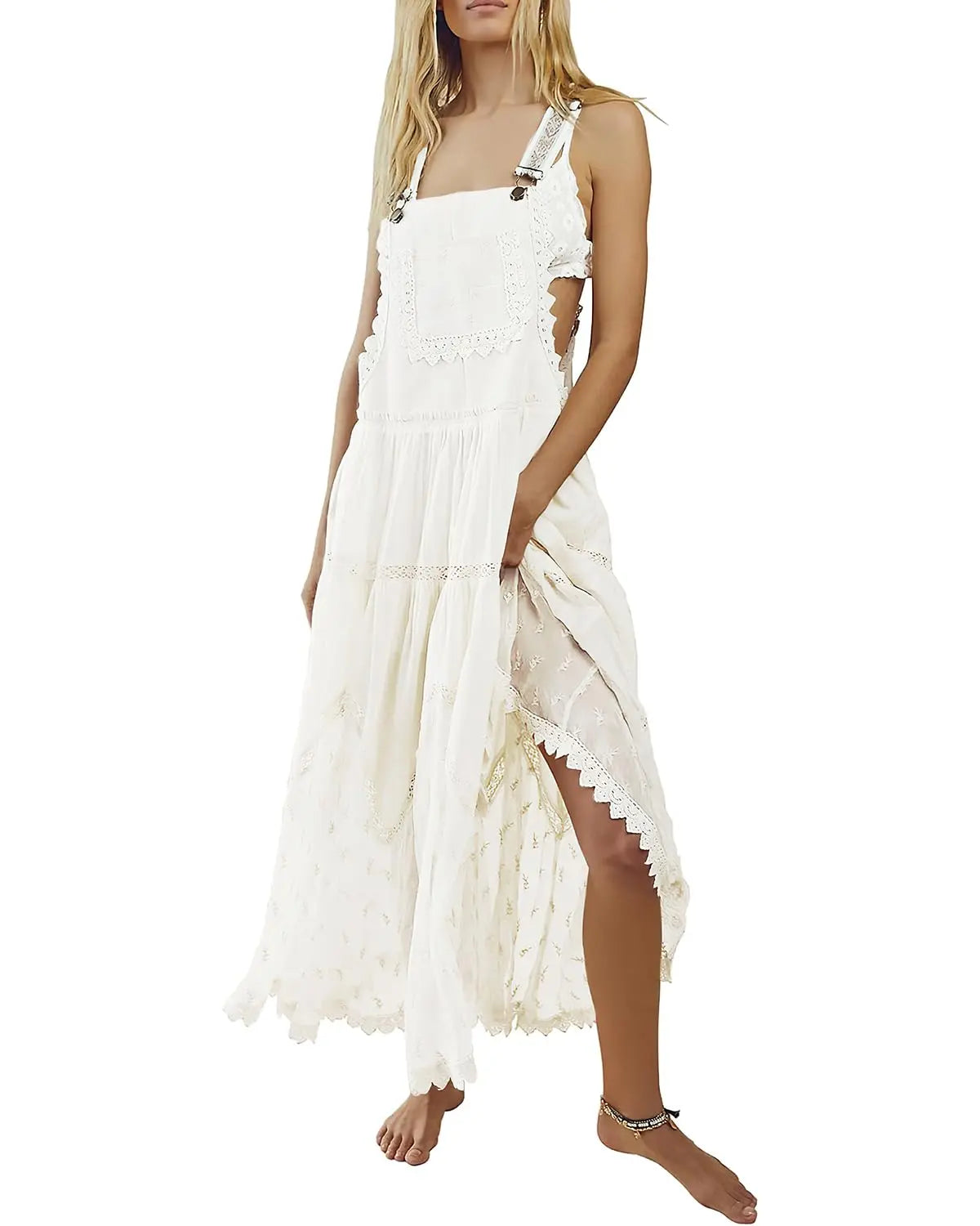 👗✨ Women’s Summer Lace Tulle Maxi Dress – Flared & Adjustable 👗✨
