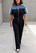 💙 Sporty Color-Block Zip Jumpsuit – Chic & Comfy ✨