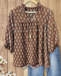 🌸Floral Print V Neck Puff Sleeve Relaxed Blouse