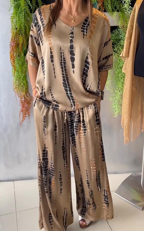 🥳🥳Satin Casual Crew Neck Two-piece Suit