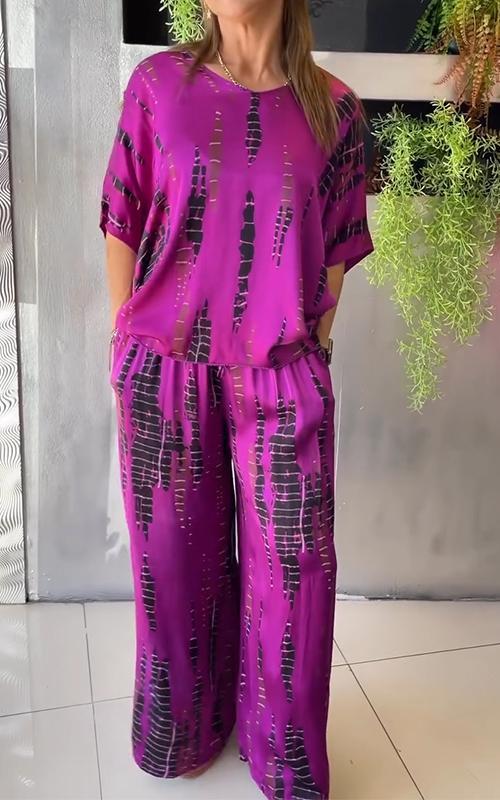 🥳🥳Satin Casual Crew Neck Two-piece Suit