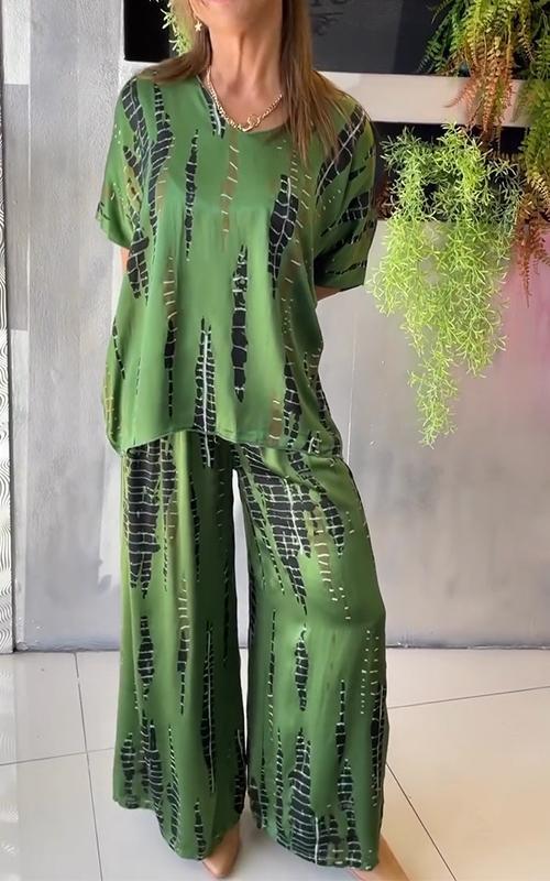 🥳🥳Satin Casual Crew Neck Two-piece Suit