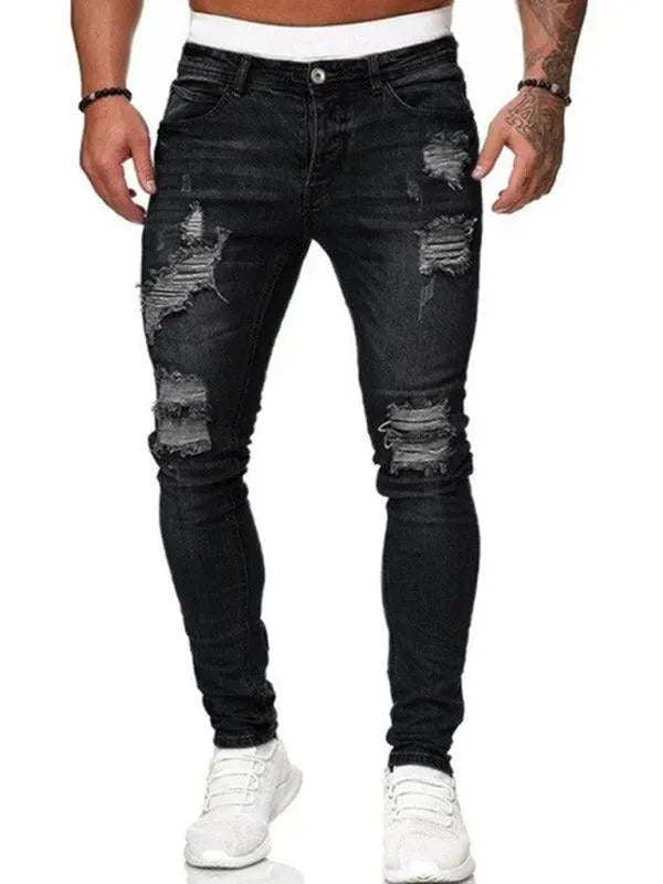 👖👖Edgy Men's Jeans - Mid-Rise Distressed