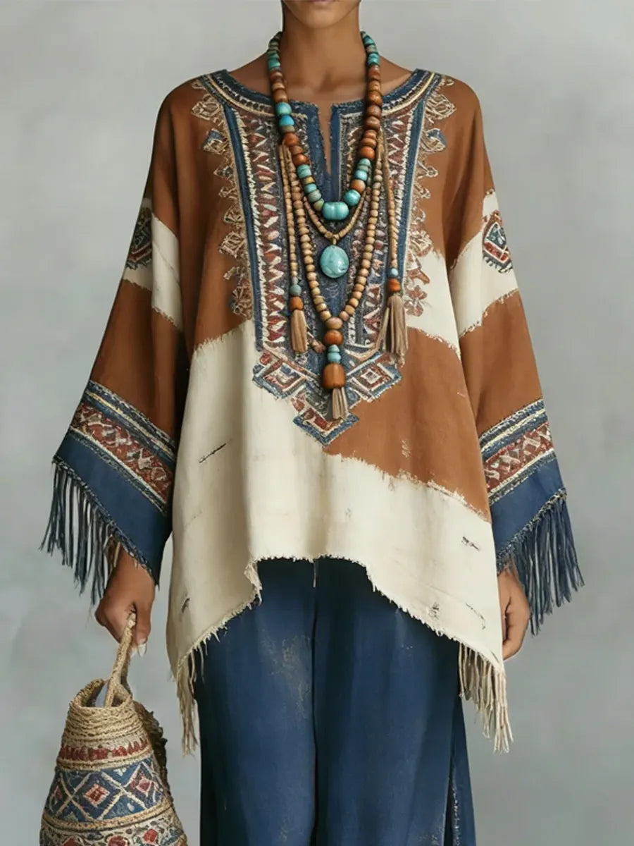 Women's Vintage Ethnic Pattern Art Print Casual Wide-leg Pants Two-piece Denim Suits