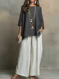 💎💎Cozy Cotton-linen Irregular Top And Wide-leg Pants Two-piece Set