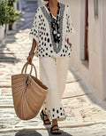 Women's Retro Polka Dot Print Casual Cotton-linen Two-piece Set