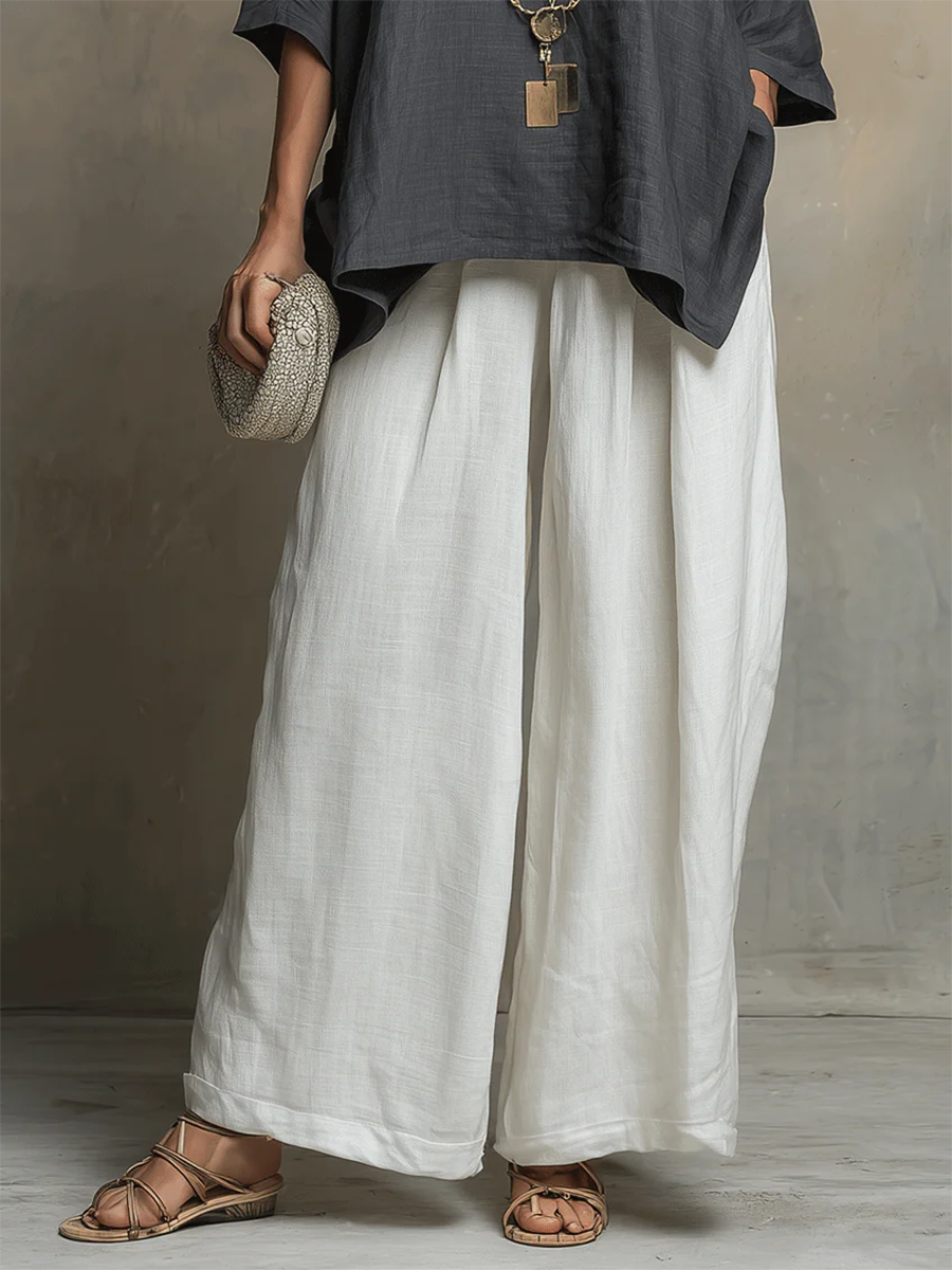 💎💎Cozy Cotton-linen Irregular Top And Wide-leg Pants Two-piece Set