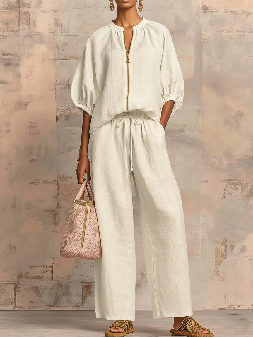 💎💎Stylish Cozy Shirt &amp; Wide-Leg Pants Linen Cotton Two-Piece Set