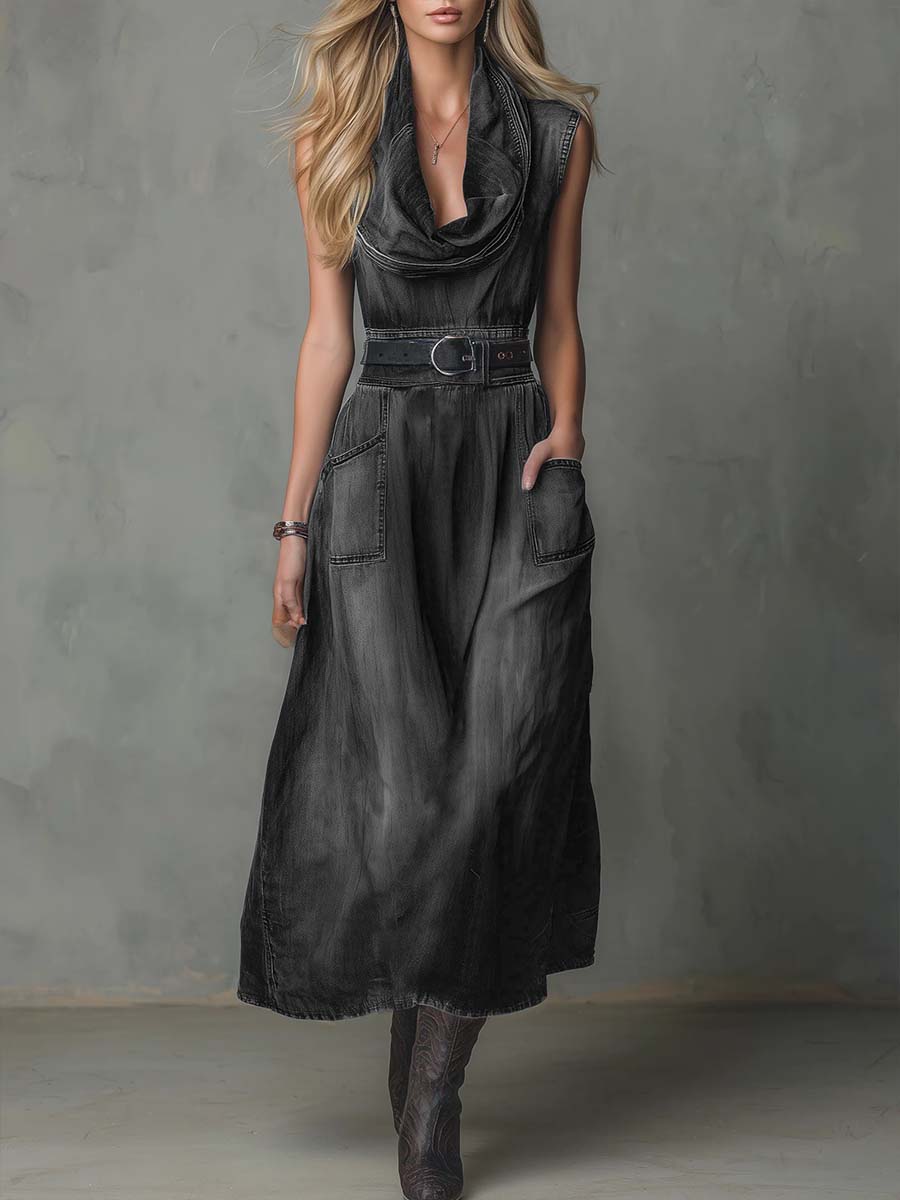 💎Free Shipping💎Women's Sleeveless Casual Loose Denim Dress With A Ruffled Neckline