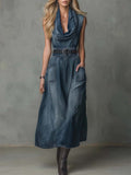 💎Free Shipping💎Women's Sleeveless Casual Loose Denim Dress With A Ruffled Neckline