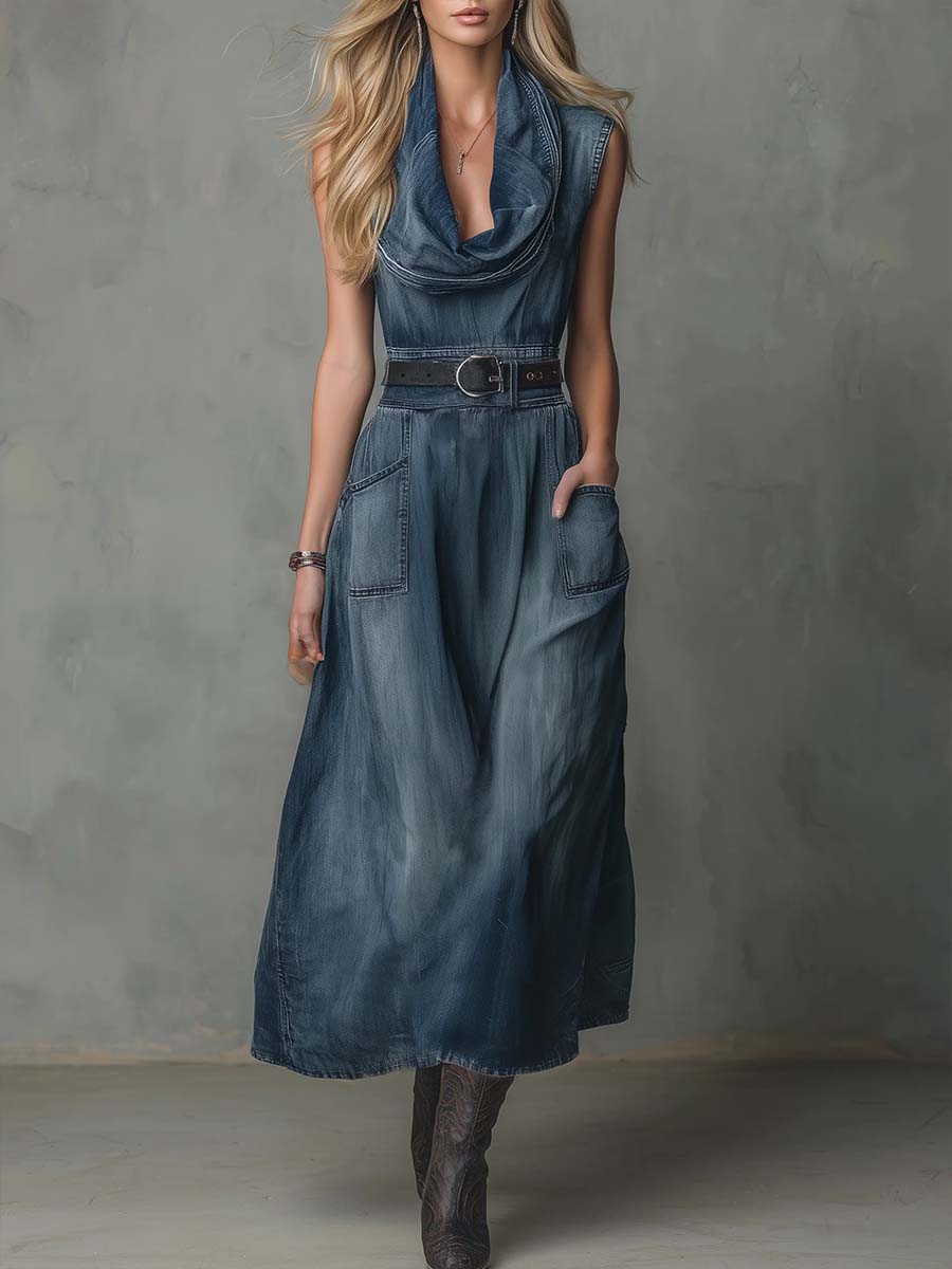 💎Free Shipping💎Women's Sleeveless Casual Loose Denim Dress With A Ruffled Neckline