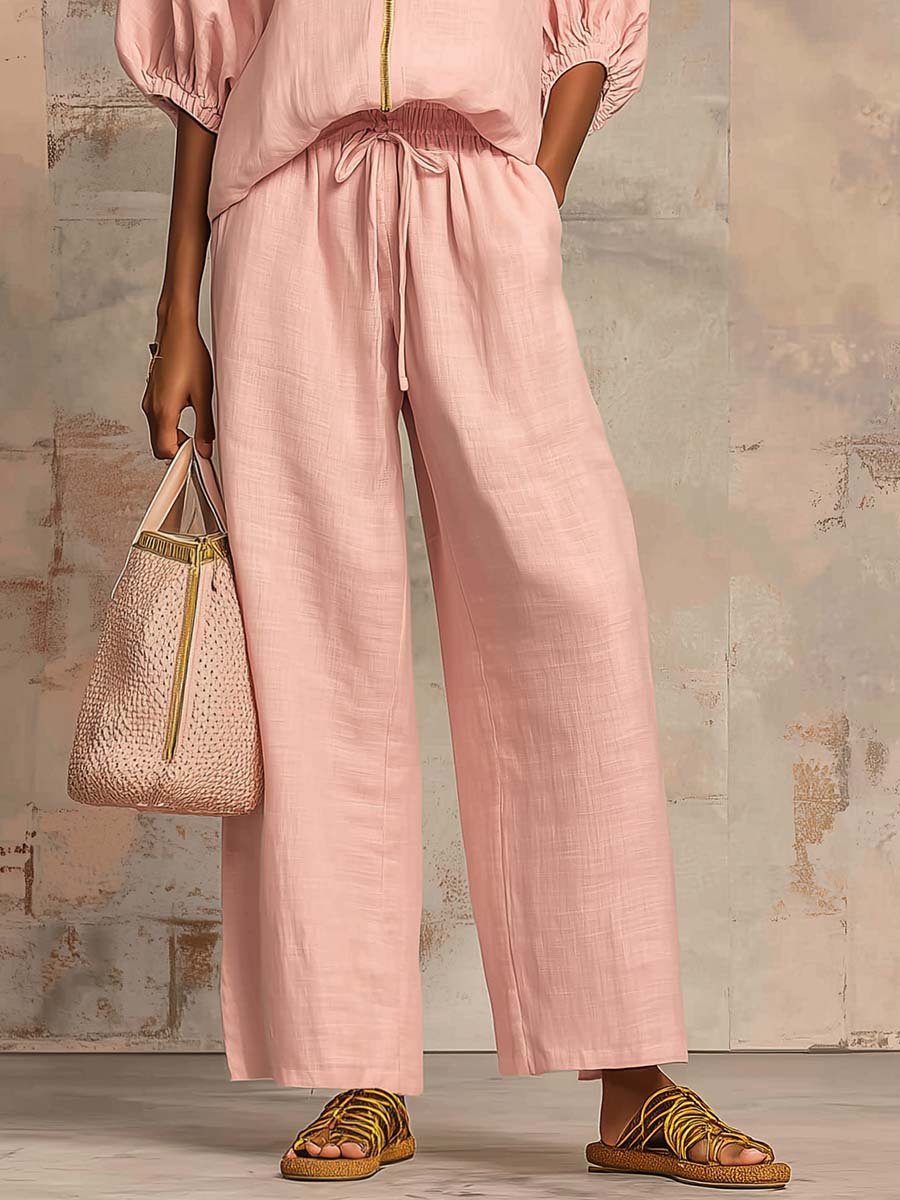 💎💎Stylish Cozy Shirt &amp; Wide-Leg Pants Linen Cotton Two-Piece Set