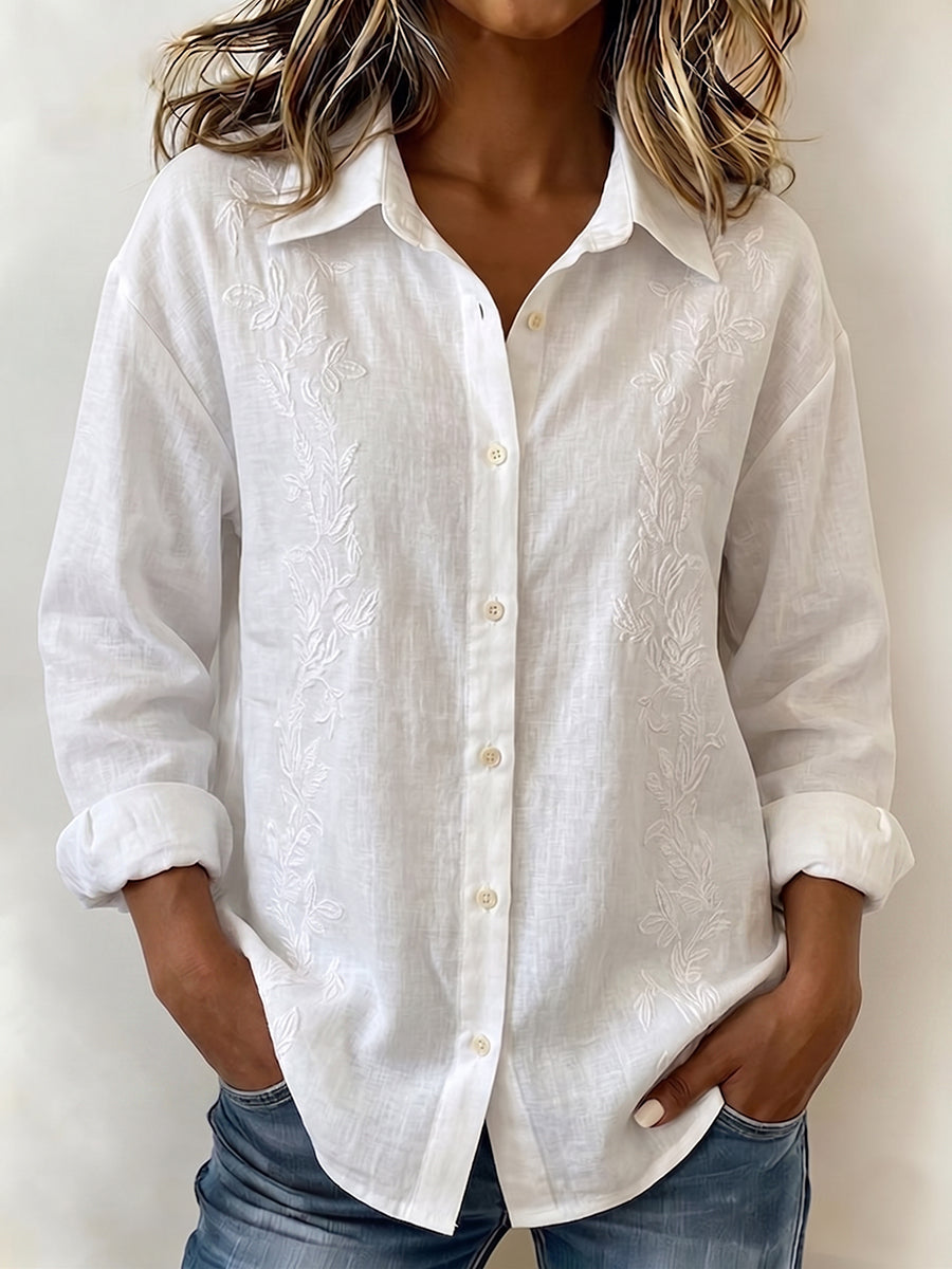 🎁New Arrivals🔥Vintage Floral Bouquet Embroidered Cotton-linen Blouse