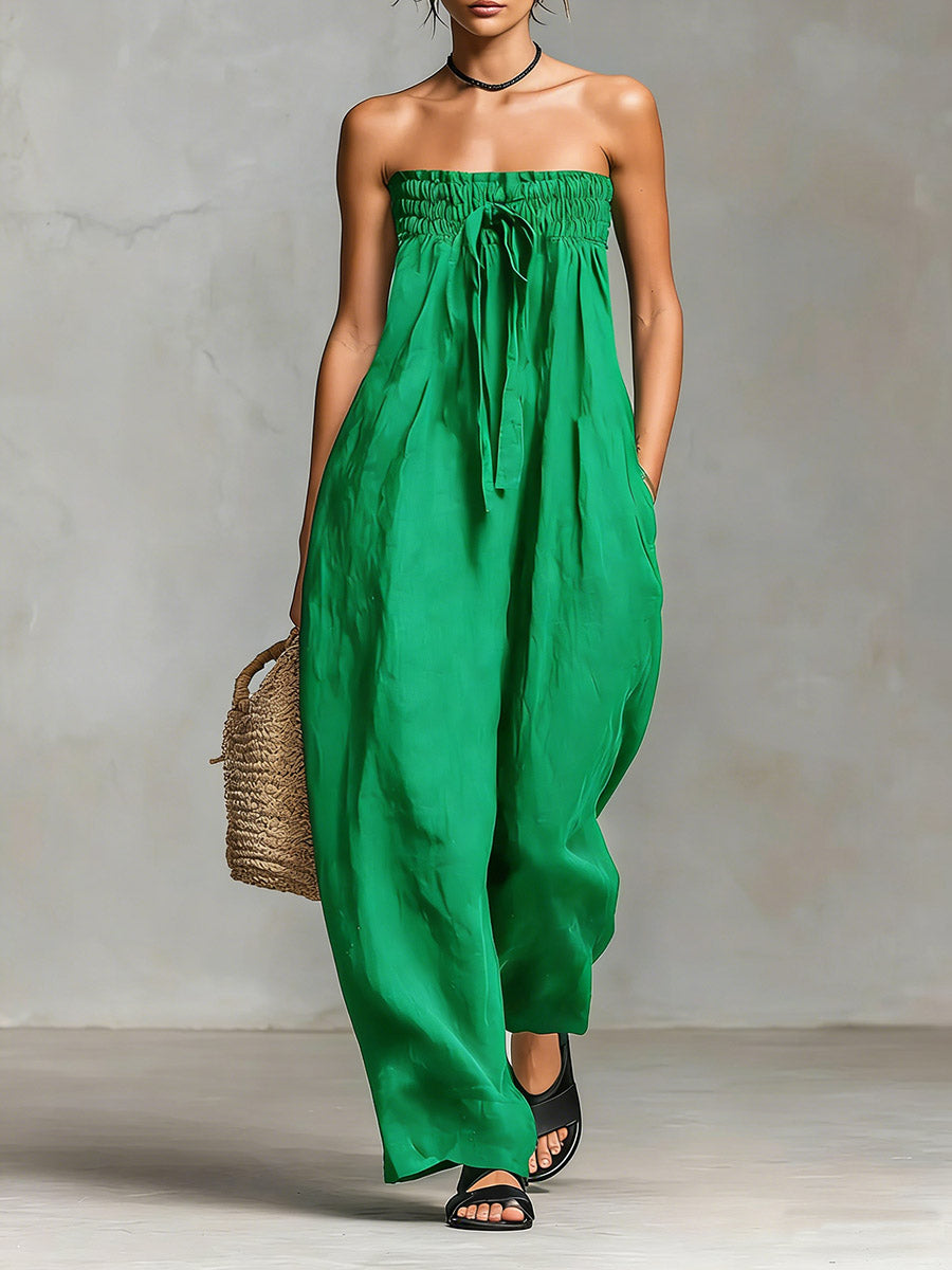 💖 Summer Strapless Cotton Linen Jumpsuit 👗🌸 Relaxed & Stylish