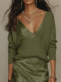 Elegant & Cozy V-neck Ice Silk Knit Top and Dress