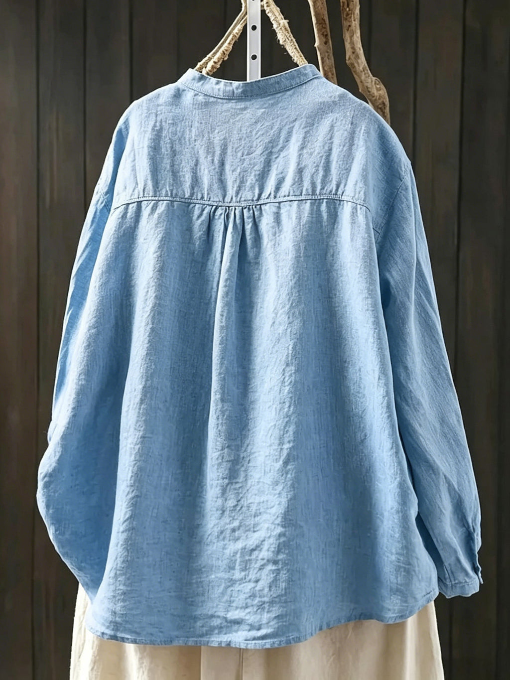 🎁New Arrivals🔥Loose-fit Cotton-linen Shirt With Stand Collar And Curved Placket