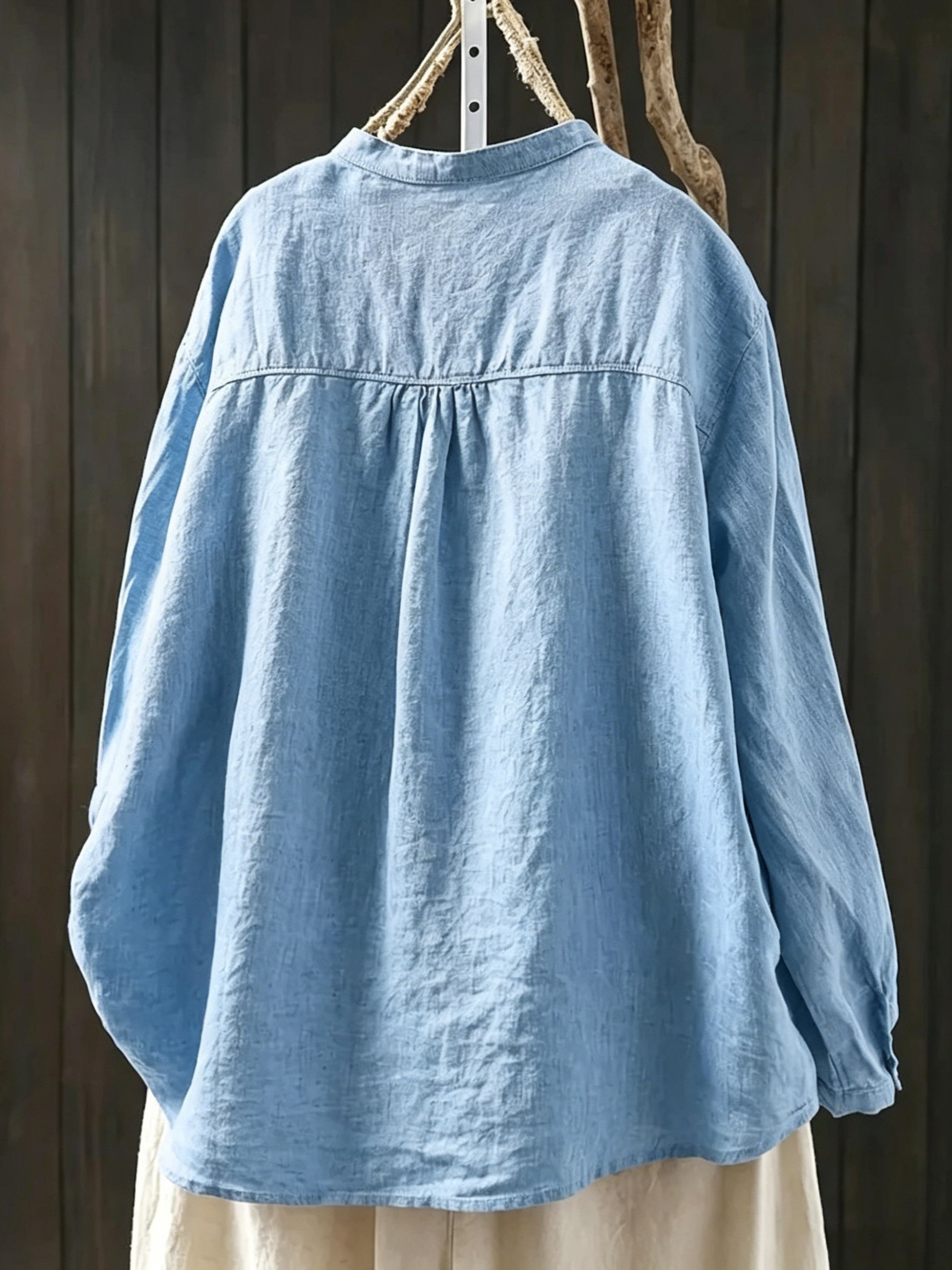 🎁New Arrivals🔥Loose-fit Cotton-linen Shirt With Stand Collar And Curved Placket