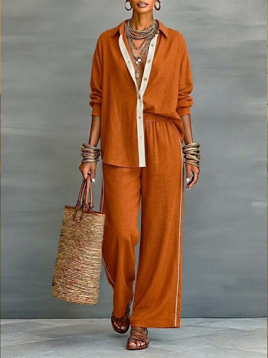 🎁New Arrivals🔥Casual Linen And Cotton Shirt And Wide-leg Pants Two-piece Set