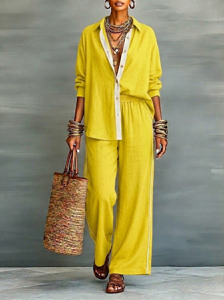 🎁New Arrivals🔥Casual Linen And Cotton Shirt And Wide-leg Pants Two-piece Set