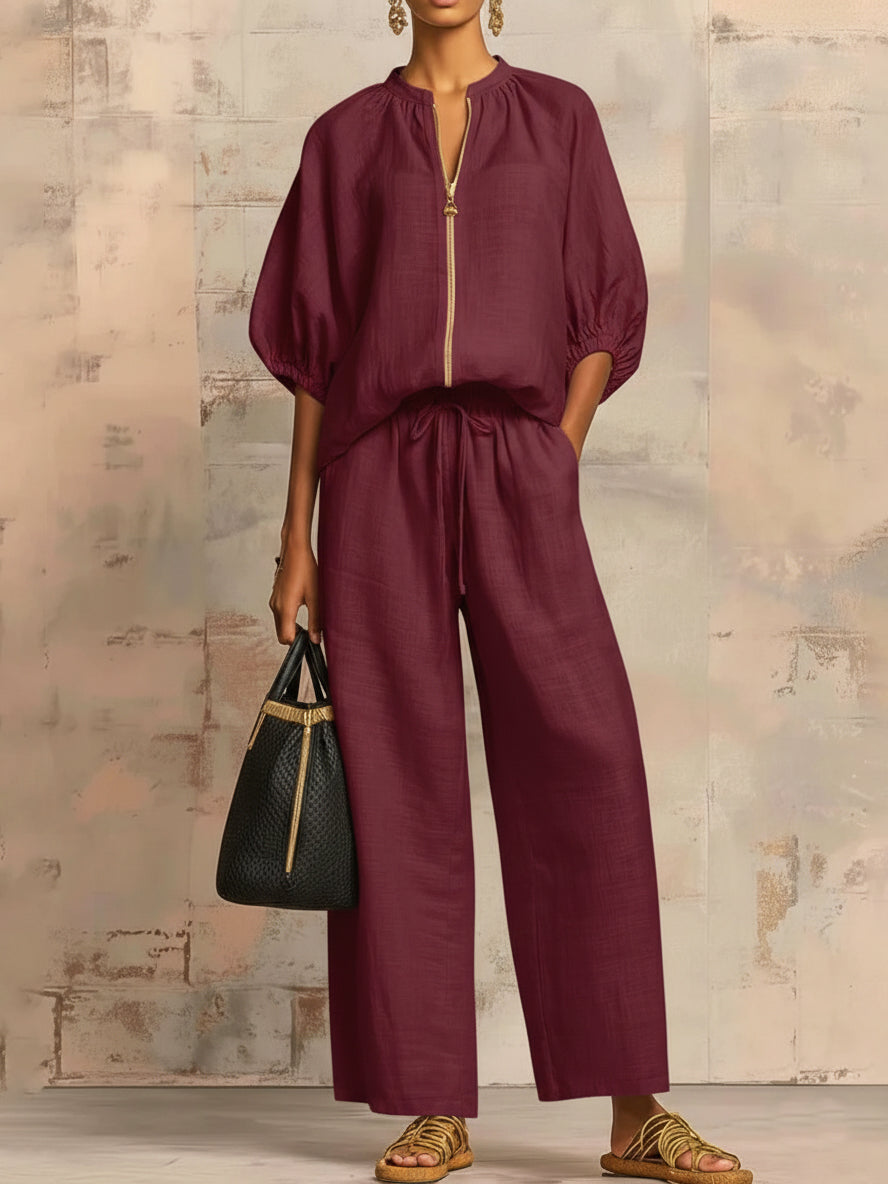 💎💎Stylish Cozy Shirt &amp; Wide-Leg Pants Linen Cotton Two-Piece Set