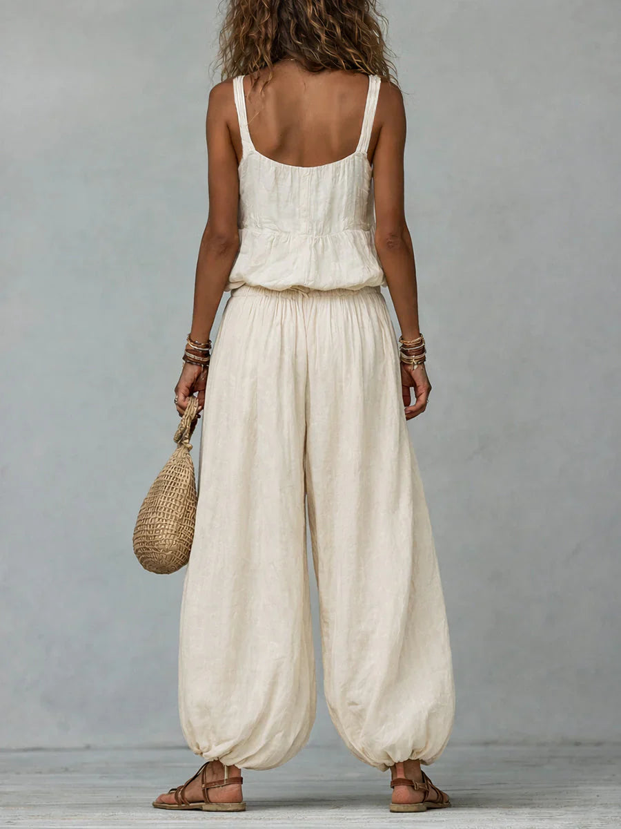 💝💝Women's Cotton-linen Embroidered Vest Lantern Wide-leg Pants