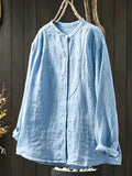 🎁New Arrivals🔥Loose-fit Cotton-linen Shirt With Stand Collar And Curved Placket