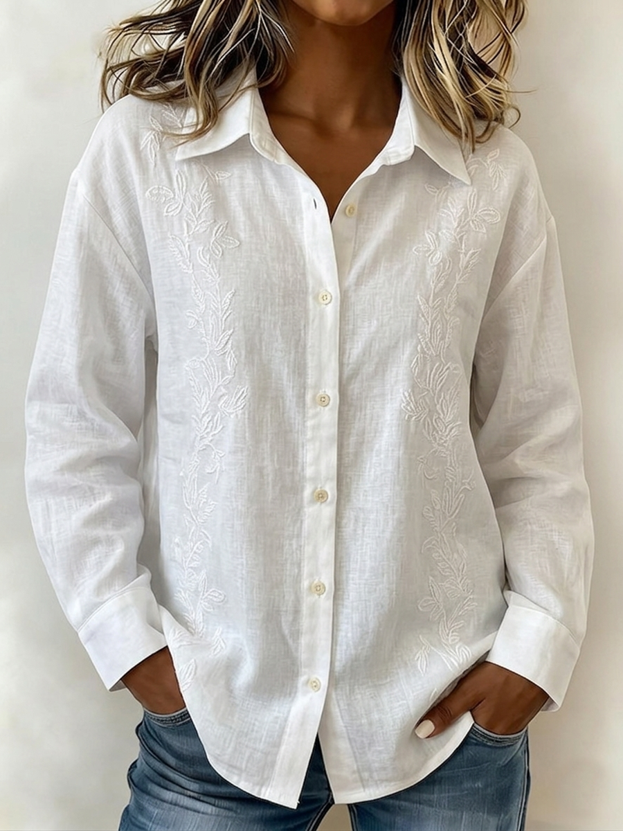 🎁New Arrivals🔥Vintage Floral Bouquet Embroidered Cotton-linen Blouse