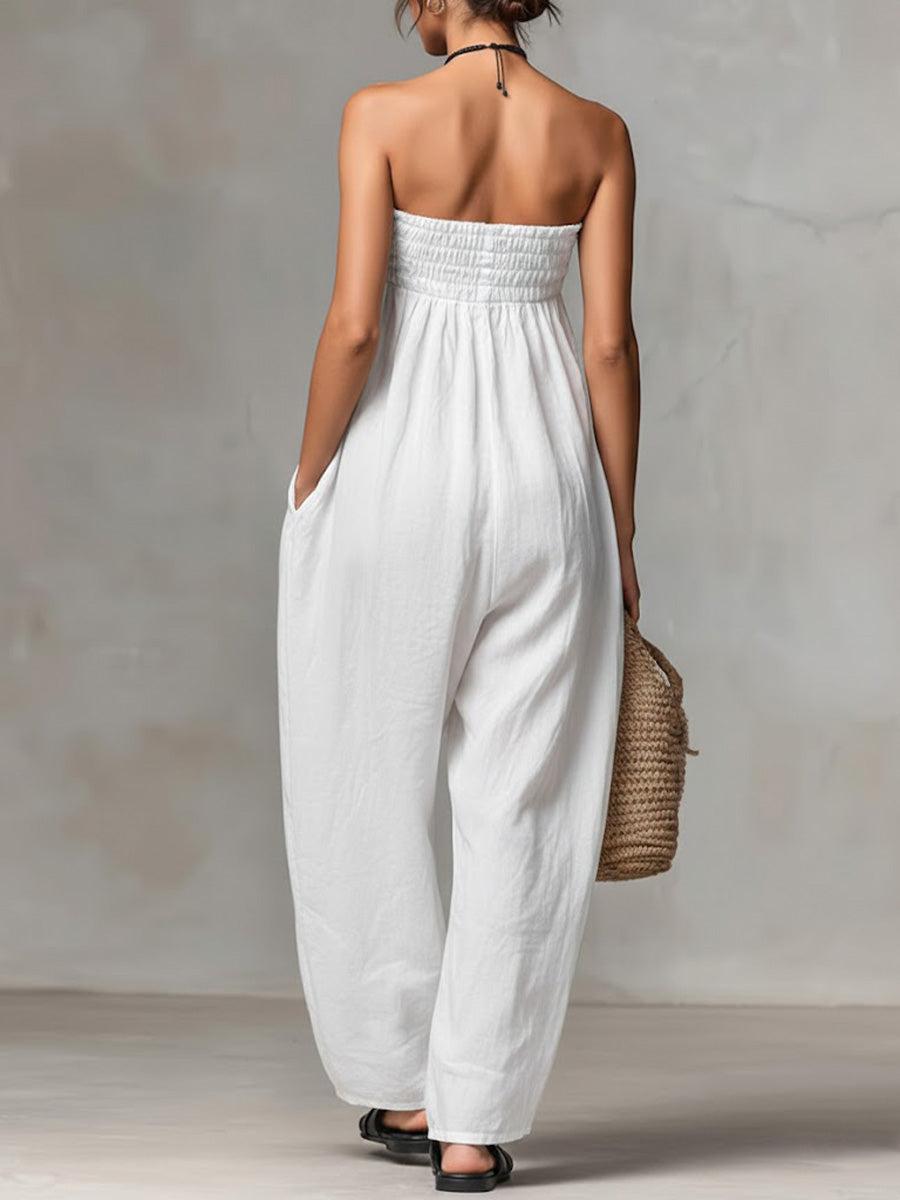 💖 Summer Strapless Cotton Linen Jumpsuit 👗🌸 Relaxed & Stylish