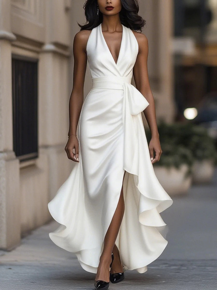 ☀️ Women's Sleeveless Satin Dress | V-Neck Loose A-Line
