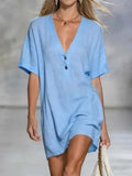 🎁New Arrivals🔥Women's Solid Color Art Casual Sexy V-Collar Short Dress