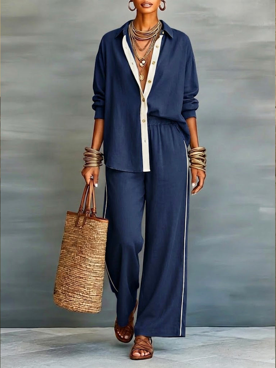 🎁New Arrivals🔥Casual Linen And Cotton Shirt And Wide-leg Pants Two-piece Set