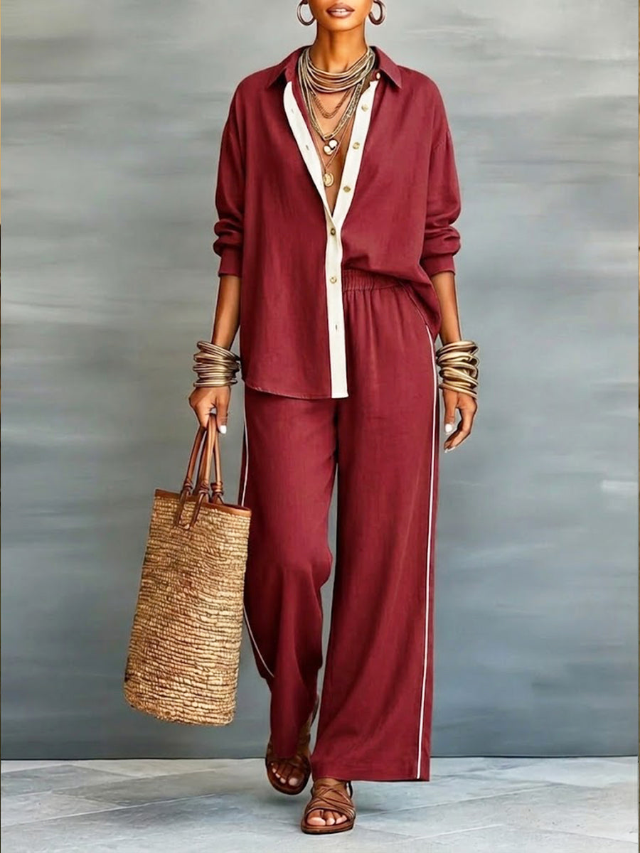 🎁New Arrivals🔥Casual Linen And Cotton Shirt And Wide-leg Pants Two-piece Set