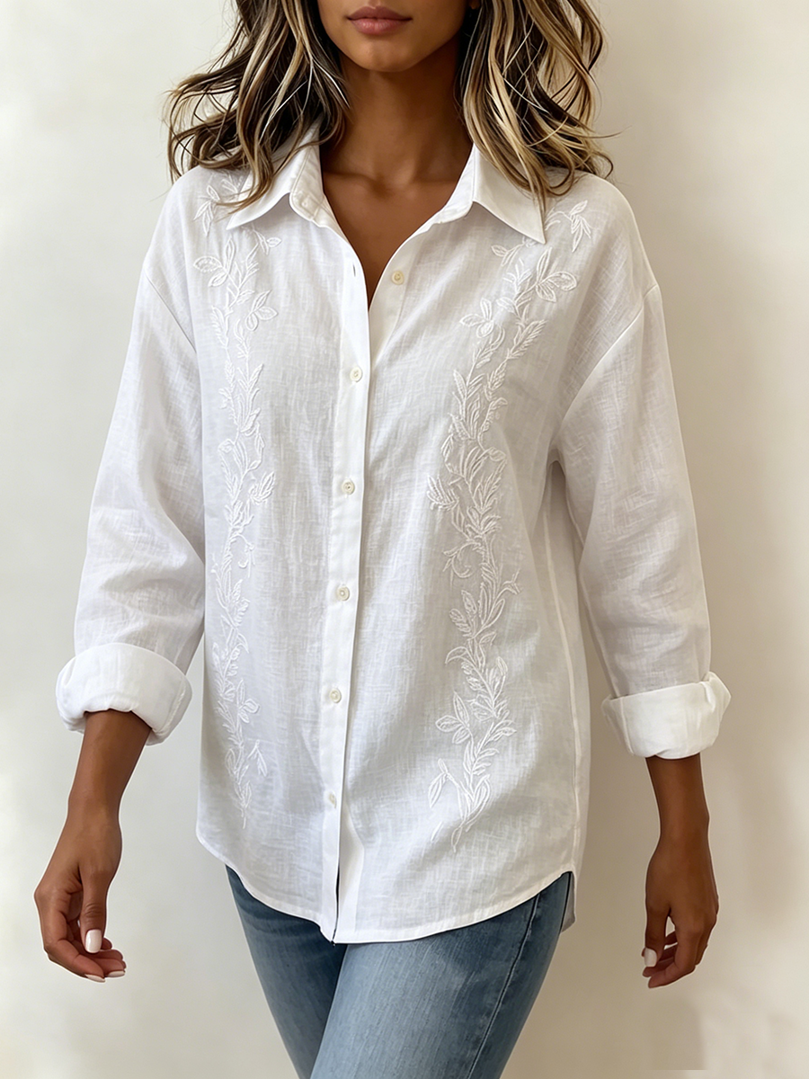 🎁New Arrivals🔥Vintage Floral Bouquet Embroidered Cotton-linen Blouse
