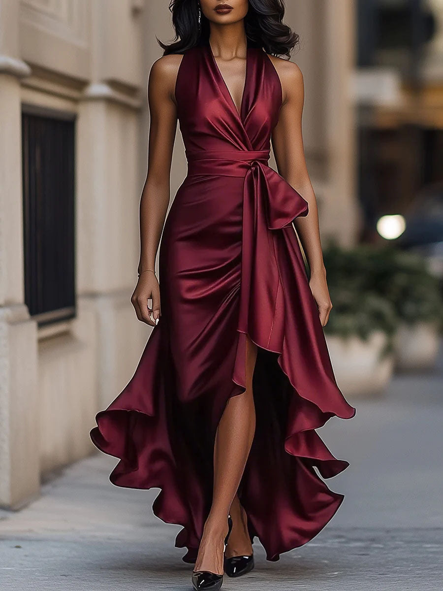 ☀️ Women's Sleeveless Satin Dress | V-Neck Loose A-Line
