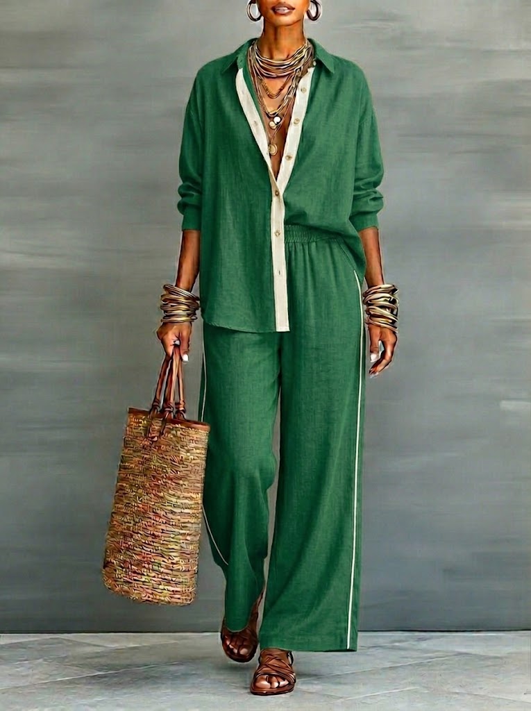 🎁New Arrivals🔥Casual Linen And Cotton Shirt And Wide-leg Pants Two-piece Set
