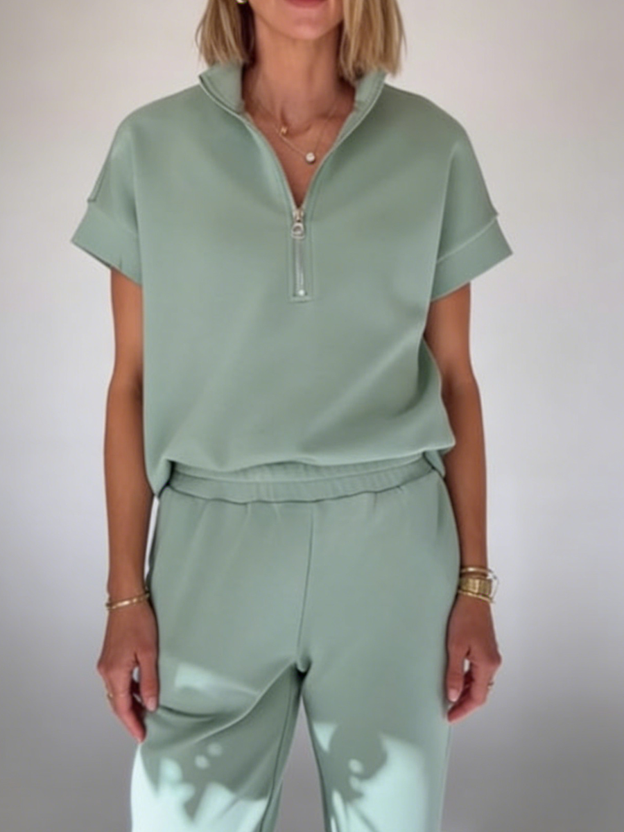 💝💝Cozy Travel Stand-collar Zip Sweatshirt & Pants Two-piece Set