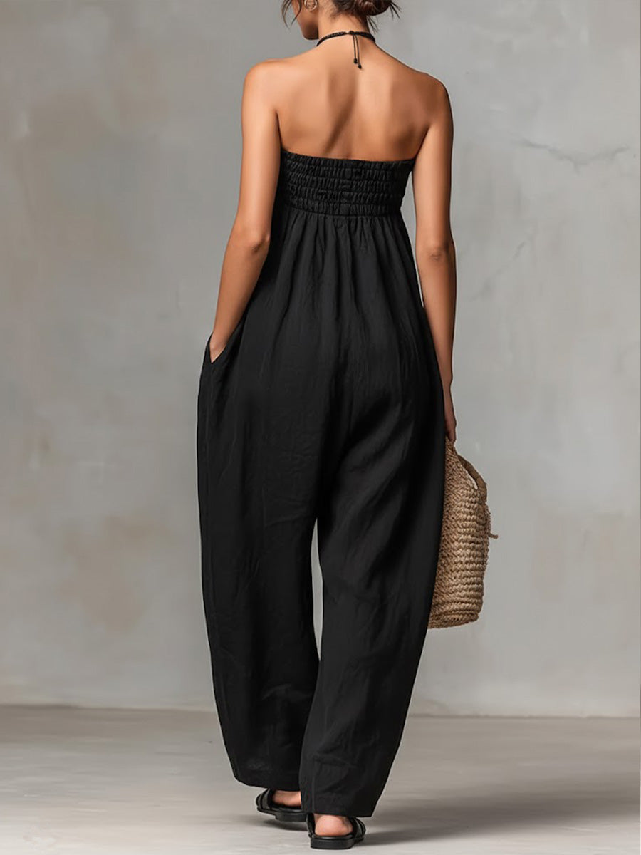 💖 Summer Strapless Cotton Linen Jumpsuit 👗🌸 Relaxed & Stylish