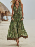 🌷🌷Women's Retro Casual Green Leopard Print Art Hooded Midi Dress