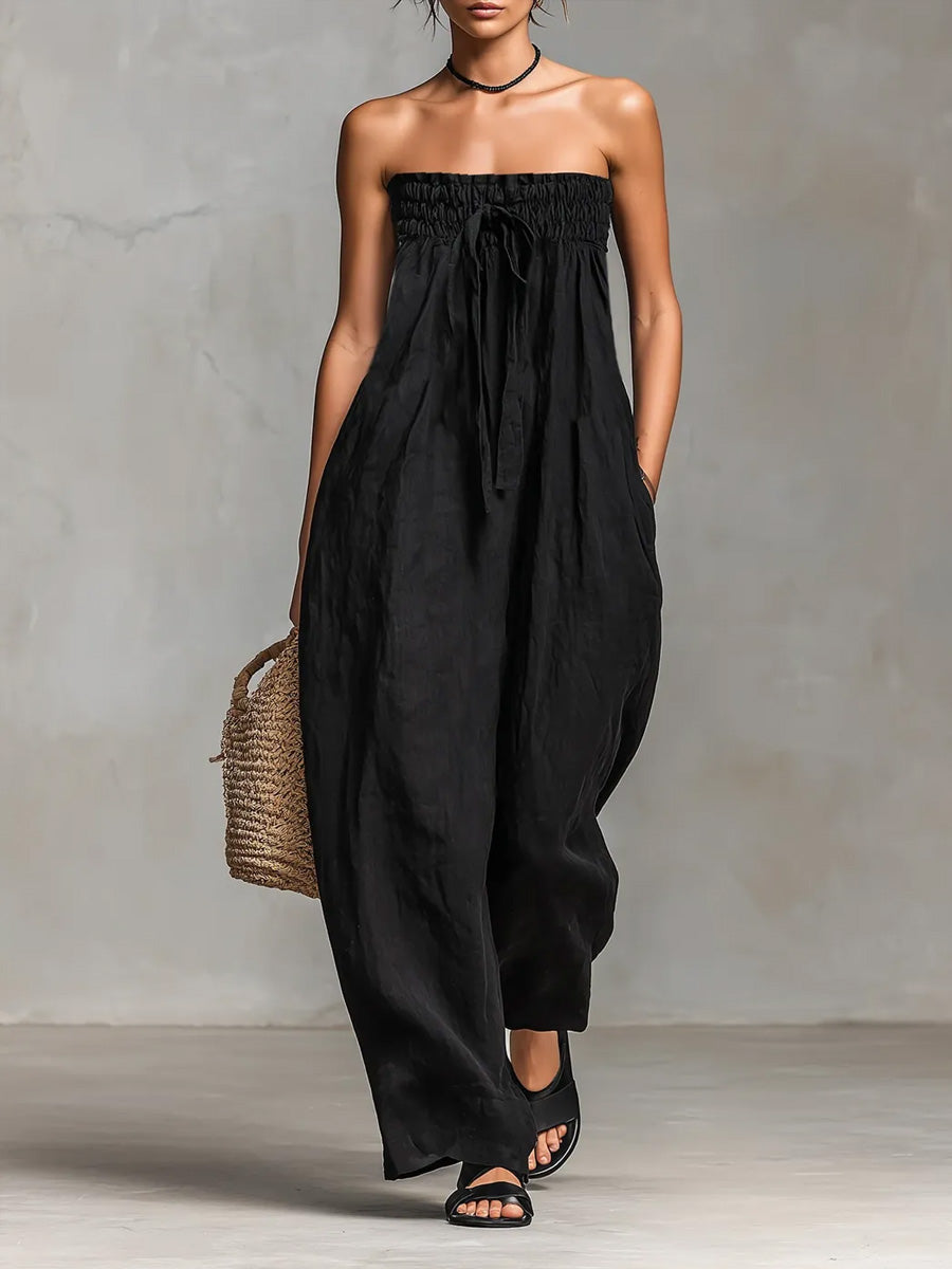 💖 Summer Strapless Cotton Linen Jumpsuit 👗🌸 Relaxed & Stylish