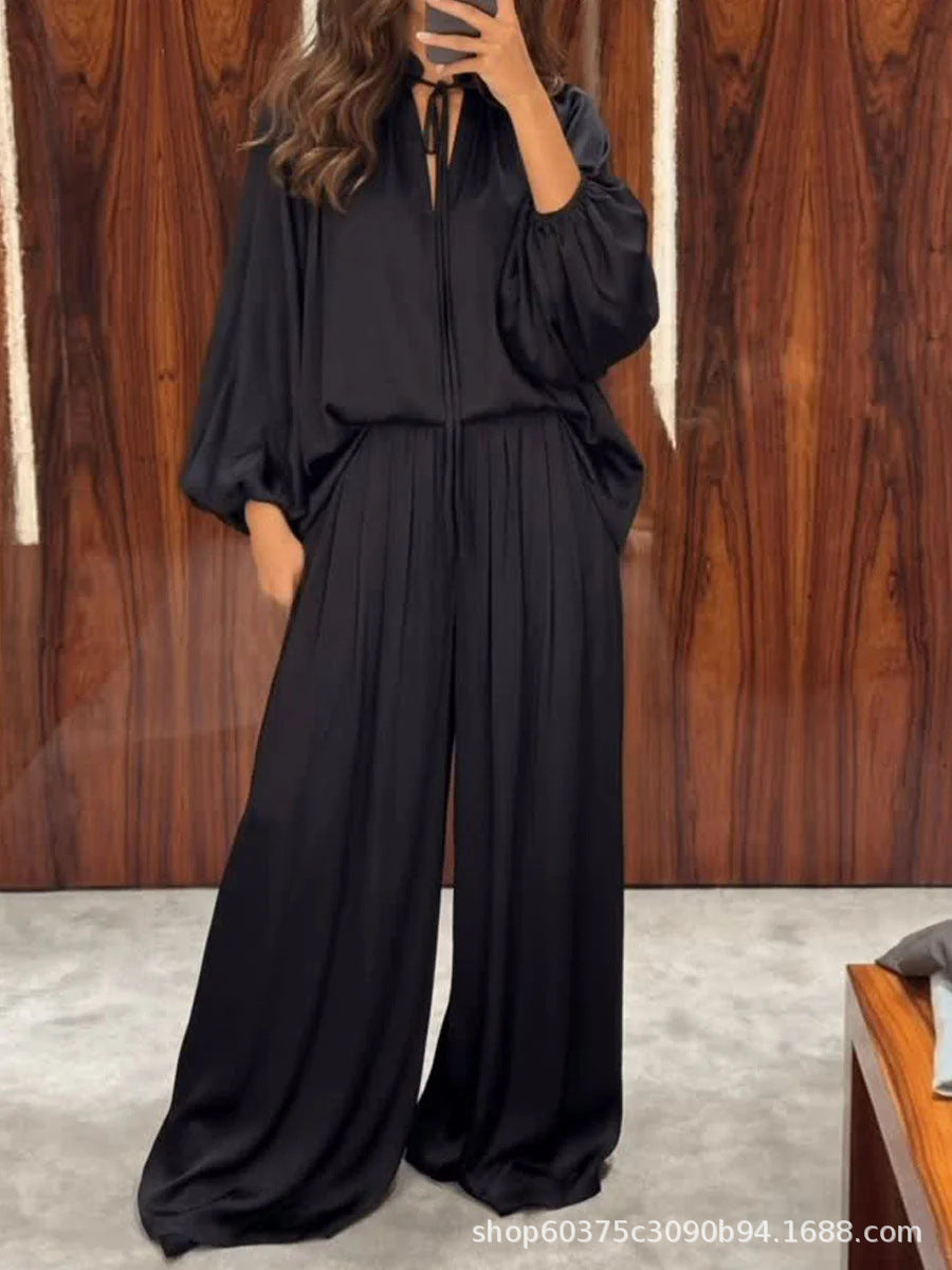 🌷Elegant Tie-Neck Wide-Leg Jumpsuit