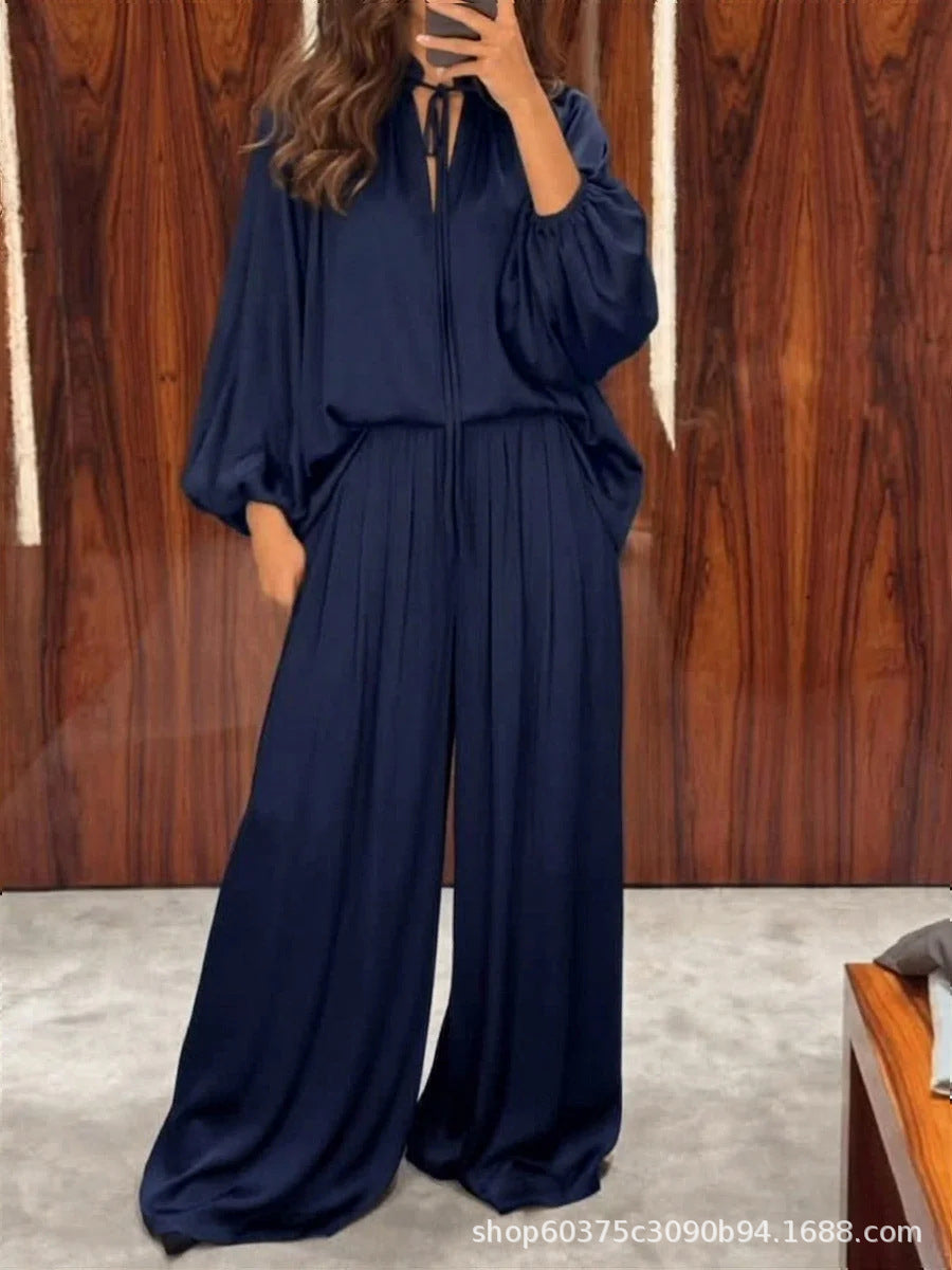 🌷Elegant Tie-Neck Wide-Leg Jumpsuit