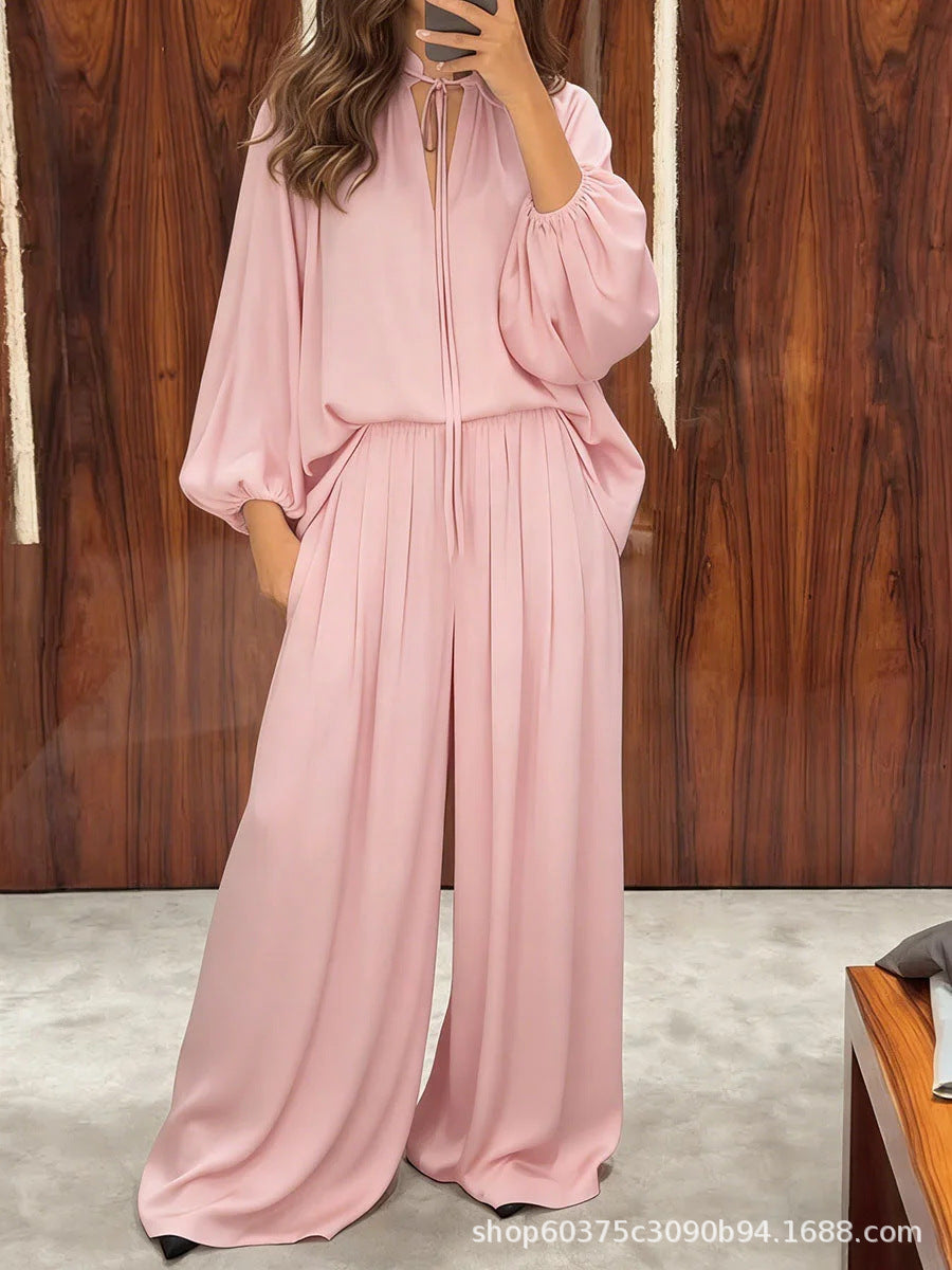 🌷Elegant Tie-Neck Wide-Leg Jumpsuit