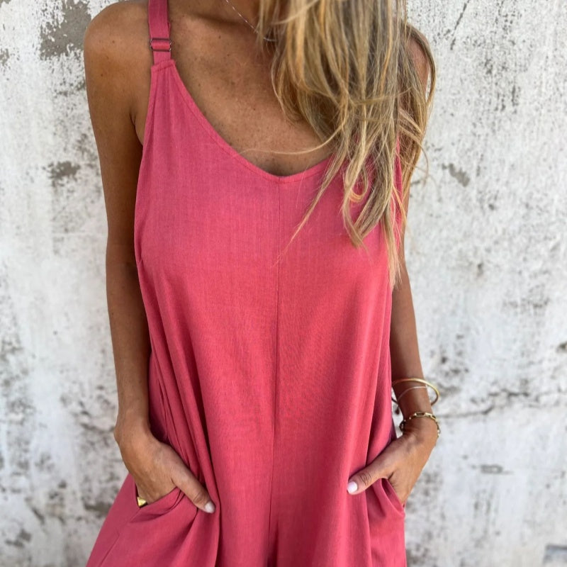 🥳🥳Women's Casual Loose Cotton-Linen Blend Jumpsuit with Pockets and Adjustable Straps