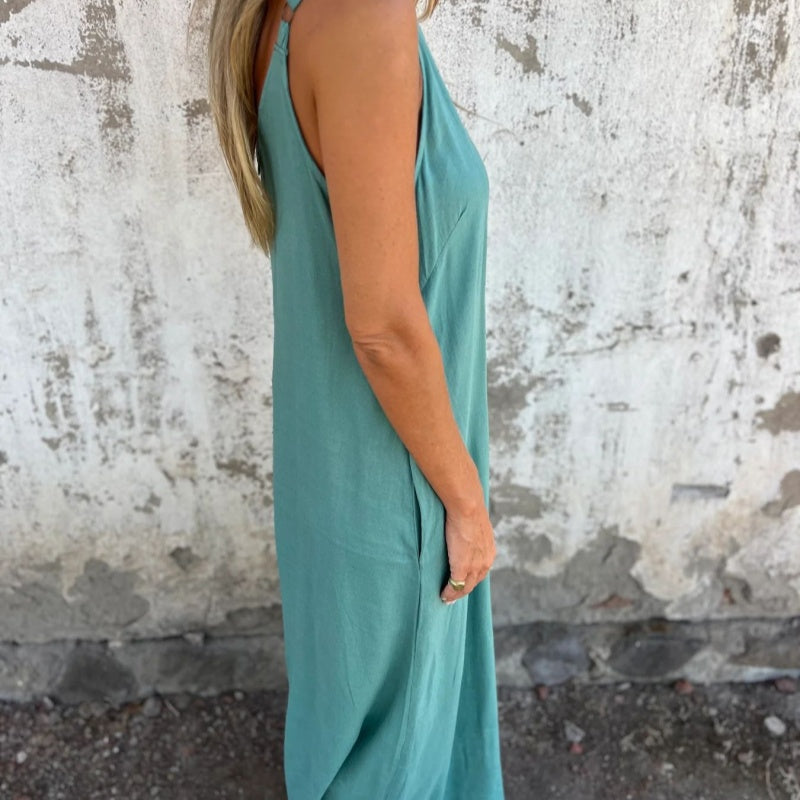 🥳🥳Women's Casual Loose Cotton-Linen Blend Jumpsuit with Pockets and Adjustable Straps