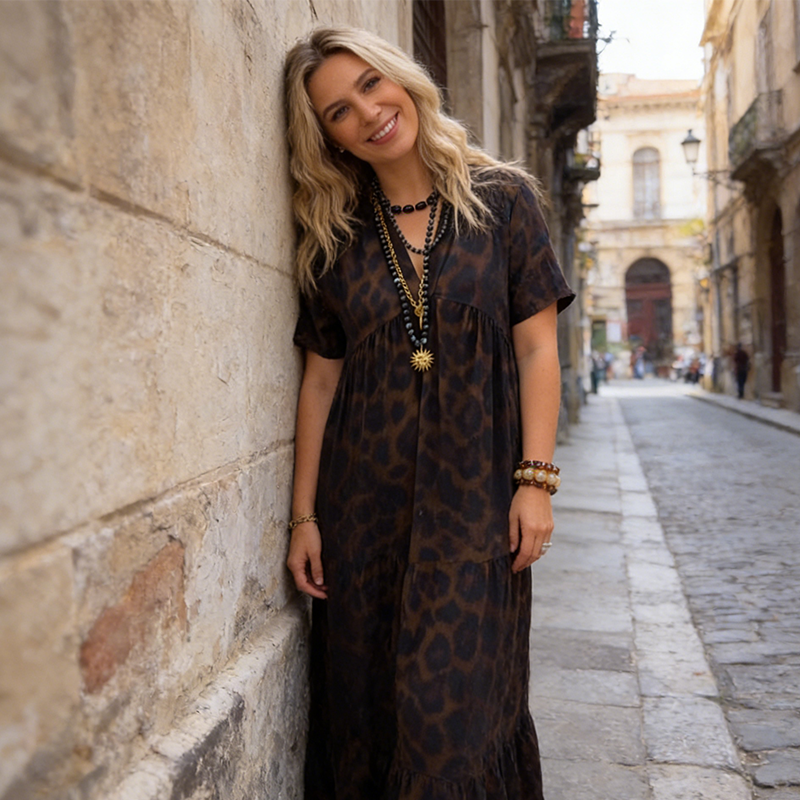 💞New arrival 60% OFF for a Limited Time!!👗WOMEN'S V-NECK LEOPARD PRINT MAXI DRESS! 💎
