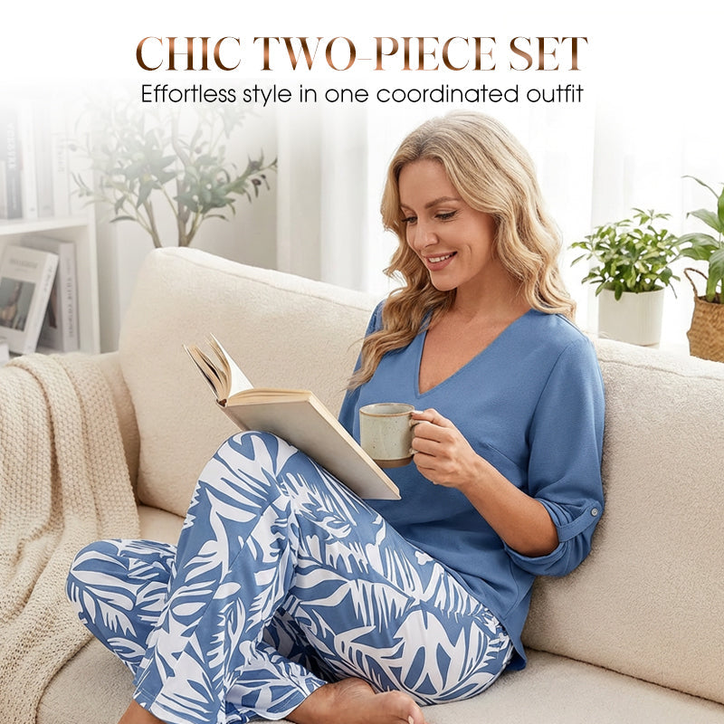 🥳 2026 MEGA SALE: 50% OFF! 💞 V-Neck Blouse & Printed Wide-Leg Pants